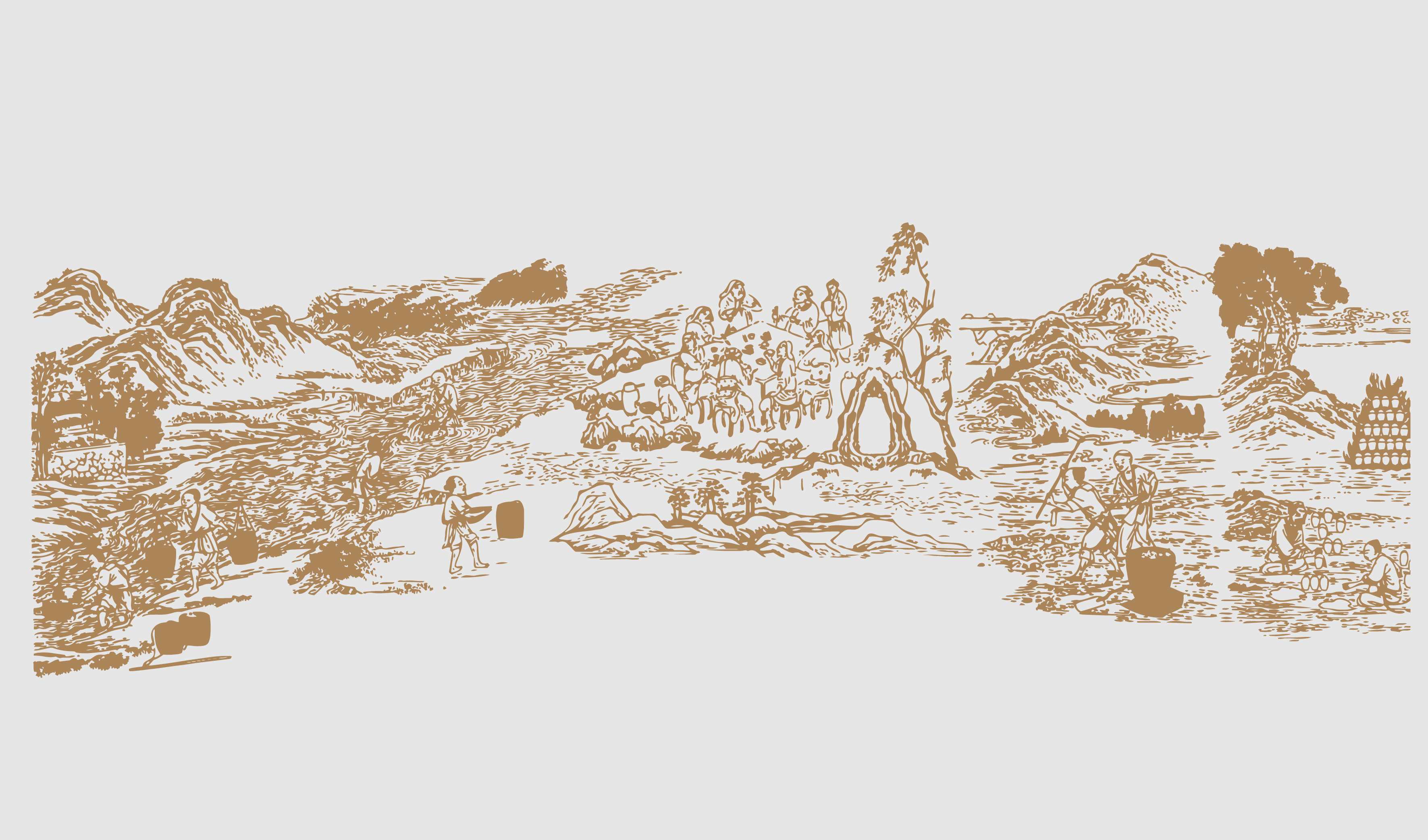 传统 古代 白酒酿造工艺 人物场景 插画矢量元素